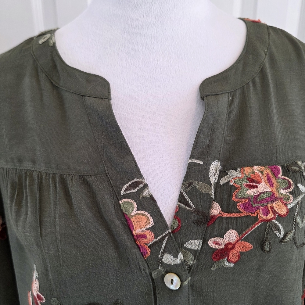 Fig & Flower Embroidered Tunic Top Boho Floral Long Sleeve Blouse- New SZ 1X - Picture 4 of 11